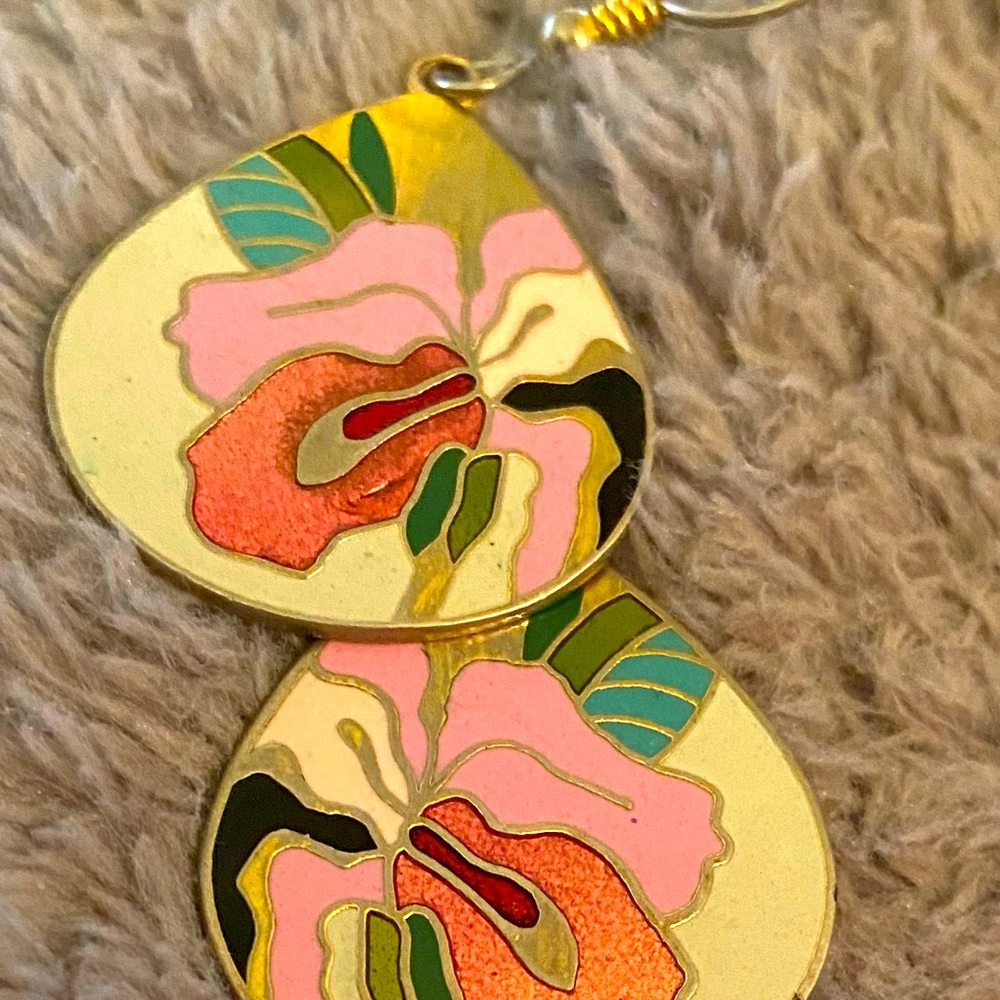 Laurel Burch earrings enameled floral